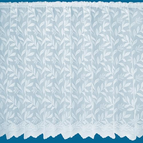 Autumn Trailing Leaf Pattern Net Curtains In White - Sold By The Metre (Drop: 91cm (36))