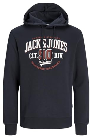 JACK & JONES Huvtröja för män, mörk marinblå, S