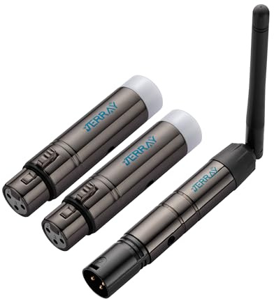 JERRAY 3Pcs Wireless DMX Dfi DJ 2.4G 2 Receivers & 1 Transmitter No Delay Lighting Controller for DJ Disco Party, Moving Heads, PAR Lights - 7 Group ID, 1000ft Range (Includes Power Adapters)