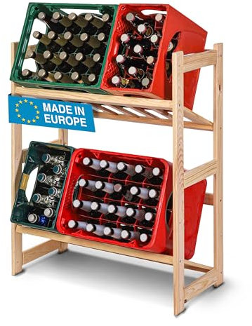 RELLINGER® Getränkekistenregal für 4 Kisten [GEEIGNET FÜR ALLE KISTENSORTEN] - Getränkeregal aus zertifizierten Holz - Standfestes & Sicheres Kistenregal (Ohne Ablage)