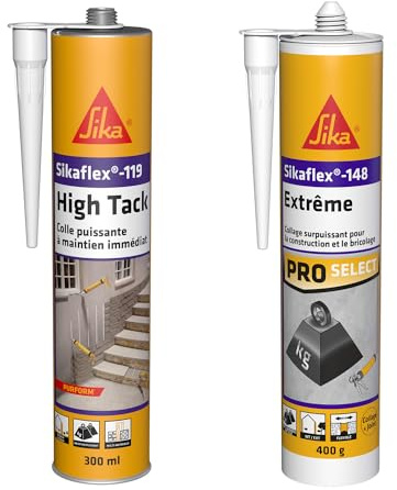 SIKA - Colle polyuréthane puissante - Pour fixation d'objets lourds - Intérieur et extérieur - Blanc - 300ml + Colle de fixation élévée à maintien immédiat - Intérieur et extérieur - Blanc - 290ml