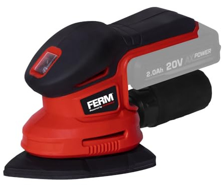 FERM AX-Power - Lijadora delta inalámbrica de 280 W, velocidad variable, 6 hojas de lija, adaptador de aspiradora, agarre suave, para madera y metal, sin batería ni cargador