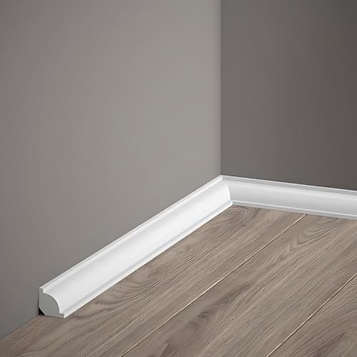 Decoration - Battiscopa Bianco in Polimeri Duri (Misure 200x2,1x2,1 cm) Zoccolo Facile da Installare su Muro e Pareti, Verniciabile e Resistente all'Umidità, Profilo Cucina, Bagno, Sala, Soggiorno