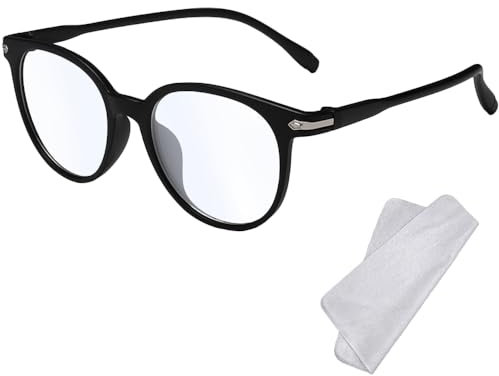 XFentech Blaulicht-Brillen fur Damen Herren - Computer-brille Runder Rahmen Gaming-Lesebrille Blaulichtfilter Brille Anti Augenermüdung Computerspielbrille Unisex-Brille - Schwarz