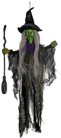 Horror-Shop Klassische Hexe mit Hexenbesen als Hängefigur 60 cm