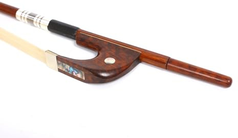 WUQIMUSC German bow for Double Bass 3/4 size Powerful Sound Snakewood Stick and Frog leather wrapping with Pearl inlay Handcrafted, Natural Mongolian Horsehair