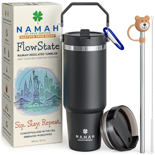 Namah® 890ML Stainless Steel Insulated Water Bottle with Straw, Double Wall Vacuum Insulated Travel Mug, Reusable Hot & Cold Drinks Bottle for Office, Gym, Travel, Hiking & Everyday Hydration