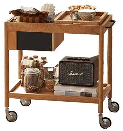 Couchtisch Schmaler Beistelltisch mit Rollen, mobiler Beistelltisch mit Ablagefach und Aufbewahrungskorb innen for kleine Räume, Akzent-Holztisch mit verschiebbarem und herausnehmbarem Tablett for Woh