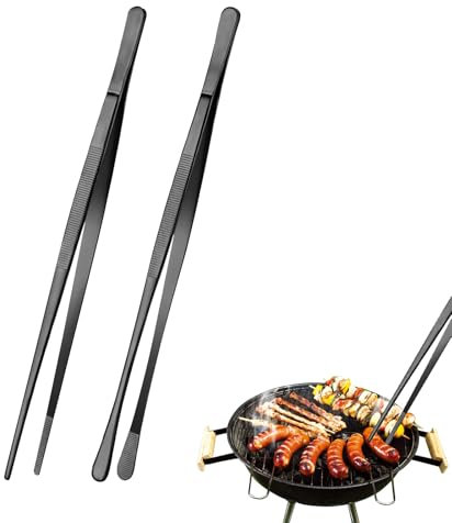 ASSRECT 2 Stück Kochpinzette Edelstahl 25cm Küchenpinzette Professionelle Fleischpinzette Küchenwerkzeuge Grillpinzette für Kochen, Grillen, Servieren und Lebensmittel - Schwarz
