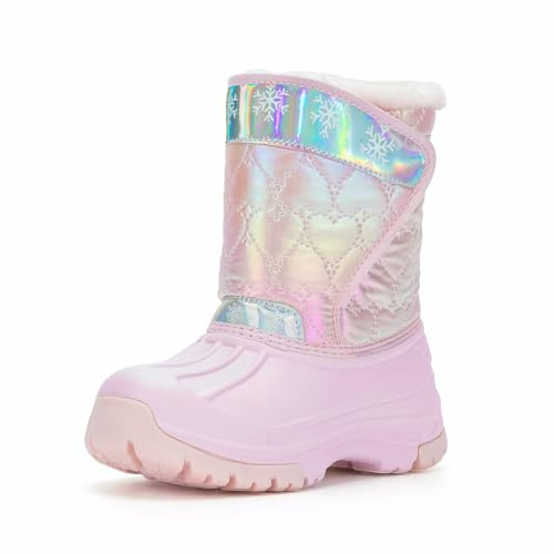 FUNCOO PLUS Kids Winter Wellies, Girls Boys Snow Boots, Warm Fleece Glitter Rain Boots Children Snow Boots Wellington Boots Size 9 UK Child