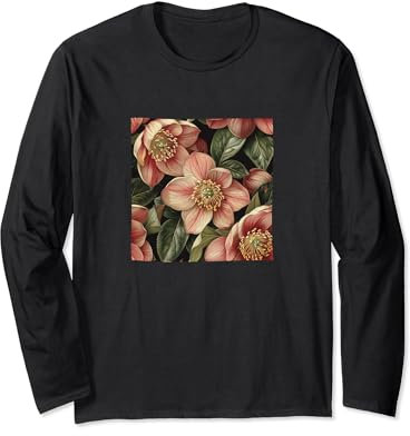 Motif floral hellébore Manche Longue