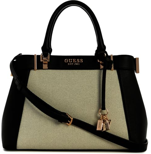 GUESS Damen Anadela Umhängetasche mit 3 Fächern Handtasche, Beige/Schwarz (Natur/Black)