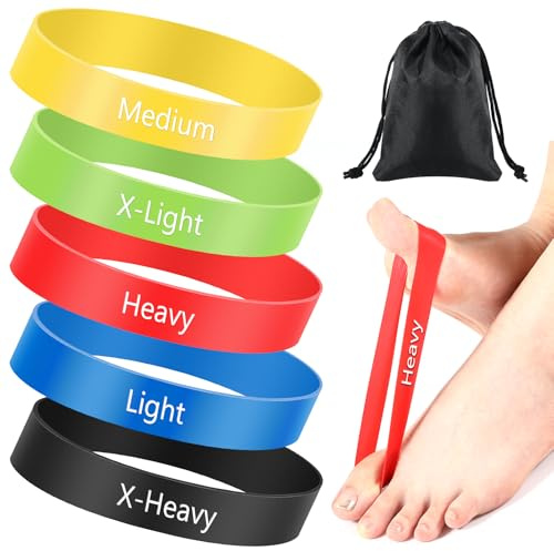 WinnerWhy Set of 5 Toe Stretcher Band Separator Spacer Bunion Correction Hallux Valgus Alignment Foot Stretcher Straightener Resistance Loop Yoga Exercise Foot Care with Carry Bag(Multicolor)