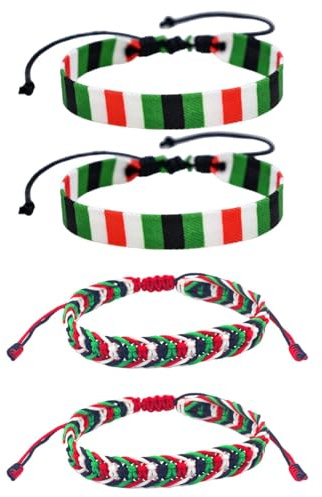 arrderly Lot de 4 bracelets tressés de style palestinien faits à la main réglables, colorés pour hommes et femmes