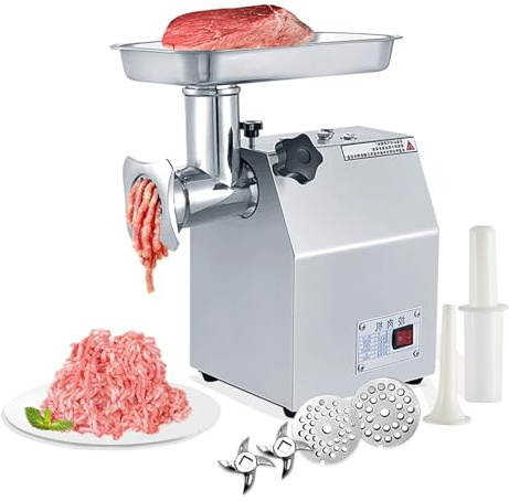 Commercial Meat Grinder, Stainless Steel Meat Grinder Max 800W, Electric Meat Grinder 265lb/H, Heavy Duty with 2 Blades, 2 Plates, Sausage Filler Tube for