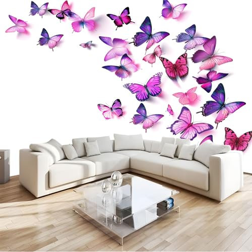 Générique Art Papier Peint Intissé 3D Papillon Rose Violet 350x256 cm Muraux Tapisserie Photo Décoration Murale, Papier Peint Salon Chambre Bureau Couloir Peinture Murale Décor