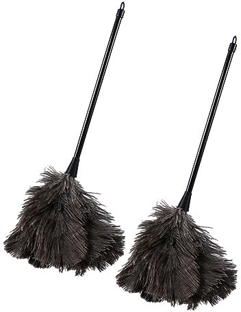 Gogogmee Plumero De Avestruz Natural 2 Piezas, Mango Largo Ligero, Cepillo Para Polvo Eficaz, Herramienta De Limpieza Para Hogar, Cocina y Oficina, Adecuado Para Lugares Altos y Áreas Difíciles