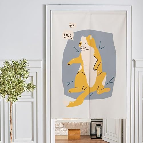 Türvorhang Gelbe Katze Grau Küchenvorhänge Polyester Raumteiler Vorhang Waschbar Vorhänge Kurz Küchenvorhang Langlebig Fliegenvorhang Terrassentür tür Vorhang Verdickung Vorhang Tür 85x150