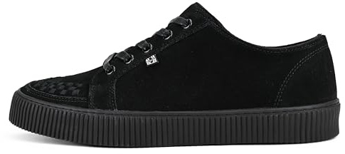 T.U.K. Suede Creeper Sneaker for Women and Men - Lace Up Shoes, Interlace, and Eyelets - Classic Ridged Sole and Mesh Lining, Memory Foam Comfort for Everyday Wear - Black, US Women 14 / Men 12
