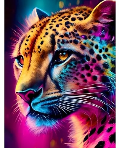 BOWETILE 5D Diamond Painting Bilder, Diamant Painting Leopard, Tier Diamond Painting Set für Erwachsene Kinder, Komplettes DIY Diamond Art Malen Stickset, Kreuzstichbilder für Wohnkultur 30x40 cm