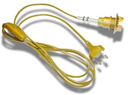 Lampenfassung E14 Set – DIY Lampenbau mit Kabel, Gewinderohr & Fassungsteilen – Goldfarben – 2 m Zuleitungskabel, Schraubring, Gewinde & Montageanleitung – Hanna's Laden