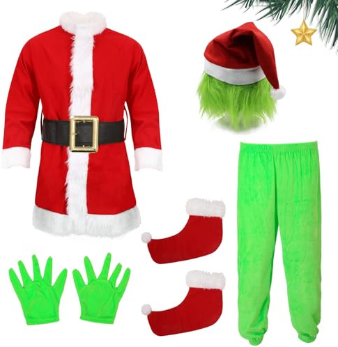 ZZXIAOJIE Green Costumes Kids 5Pcs Costume Long Sleeve Hooded Top and Pants Sets Green Monster Christmas Outfits
