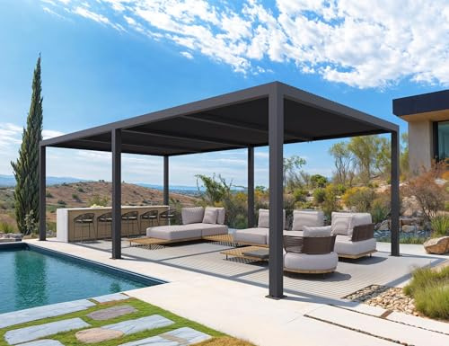 PURPLE LEAF Pergola Bioclimatique Alu 7,39 x 3,68 m Lames Orientables, Gris | Ombrage généreux, Installation rapide, Pergola jardin extérieur, Drainage efficace, Poteaux 11 × 11 cm, Structure antirouille