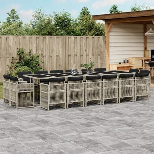 Homgoday Set da pranzo e cuscini da 17 pezzi in rattan sintetico grigio chiaro, sedia tavolo cucina esterno terrazza patio balcone mobili tipo 1