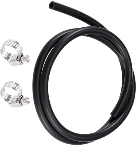 TOP-VIGOR Tubo per olio lubrificante, 6 mm x 9 mm x 1 m, tubo in gomma per acqua, con 2 morsetti per irrigazione, piccole attrezzature, per esterni, tubi dell'acqua da giardino, nero