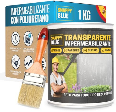 [2kg + Brocha] Impermeabilizante Transparente con Poliuretano, Sellador Impermeable Fugas Agua, Revestimiento Impermeable Definitivo, Hidrofugante Invisible para Techos, Terrazas y Exteriores