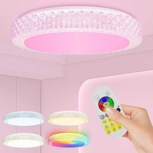 LZQ LED Deckenleuchte Dimmbar mit Fernbedienung, 60W RGB Farbwechsel Deckenlampe, Ø48cm Deckenbeleuchtung 220V Rund LED Lampe für Wohnzimmer, Schlafzimmer, Küche, Kinderzimmer