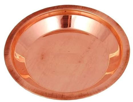 BRACOP® Assiette de Service Indienne en cuivre Pur Pooja Thali Vaisselle Assiette Ronde en cuivre Assiette Religieuse hindoue décoration de Temple Accessoires Pooja ustensiles en cuivre Cadeaux