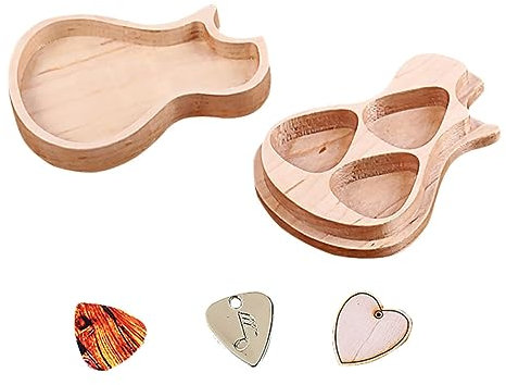 Garneck Ahornholz Plektrumbox in Gitarrenform Mit Holzpicks Verschleißfest Natürliche Maserung Pickhalter Für Gitarren Zubehör Geschenk Für Musiker