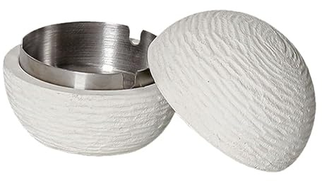 WGXIA Aschenbecher mit Deckel Outdoor Beton Design mit Edelstahl Einsatz | Beton Optik mit herausnehmbarem Edelstahleinsatz, windgeschütztes Design, ideal für Balkon Terrasse Garten und Außenbereiche
