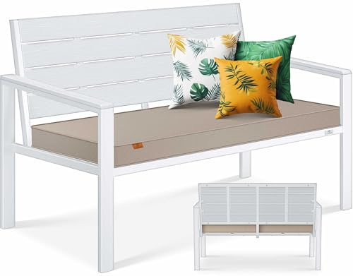 KESSER® Gartenbank mit Kissen – Sitzbank Wetterfest 2-Sitzer Parkbank in Holzoptik Balkonbank für Garten Terrasse Balkon bis 300 kg belastbar UV-beständig inkl. abnehmbarem & waschbarem Polsterbezug