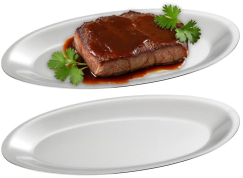 SANQIAHOME 30 x 18 cm tjock middagstallrik i rostfritt stål 2-delat set, äggformad förrättstallrik, silver