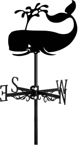 MEMEM Wetterfahne Wal, Wetterfahne aus Edelstahl mit Erdspieß und Wandbefestigung, Windfahnenrichtungsanzeiger for Bauernhof, Hof, Garten, Pavillon-Dekorationen