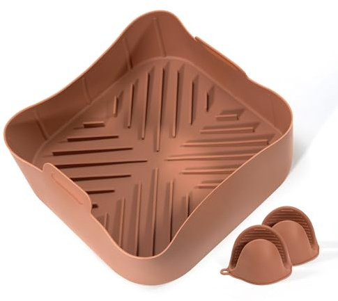 Accessoires de cuisson pour friteuse à air chaud, moule en silicone réutilisable pour friteuse à air chaud 20 cm avec poignées et gants, pour des fritures saines sans papier sulfurisé