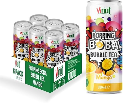 Vinut - Té de burbujas de mango con boba explosiva, 320 ml, paquete de 6, listo para beber, bajo en sodio