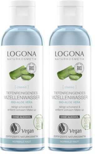 Bio Mizellenwasser von LOGONA Naturkosmetik mit Bio-Aloe Vera, Tiefenreinigendes Mizellen Reinigungswasser für wasserfestes Make-up, Natürlich & Vegan, 125 ml (Packung mit 2)