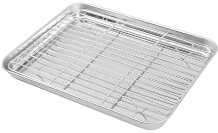 WEKADRIN Bandeja Horno y Rejilla Inoxidable para Hornear y Enfriar Resistente Fácil de Limpiar con Rejilla para Drenaje de Aceite para Galletas y Asados
