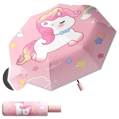 Dongcill Regenschirm Kinder reflektierend,Taschenschirm mit Reflektorband, Taschenschirm mit manueller Öffnung,Regenschirm kinder für schulranzen,Sturmfest für Mädchen & Junge