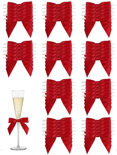 SanKristo Lot de 50 Nœuds Petit Mini Satin Cadeaux de Noël, Clear Twist Tie Angle Shape End pour Emballage Cadeaux, Bricolage, Sapin de Noël, Décoration de Mariage, Rouge