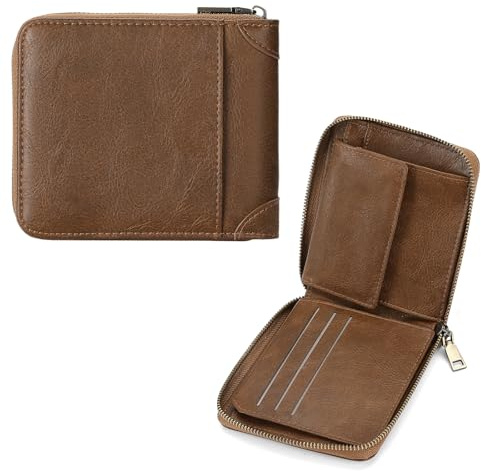 GAEKEAO Portafoglio Uomo, con Cerniera Perimetrale, Portacarte in Pelle con Protezione RFID, Portamonete Uomo con Tasca Bottone per Monete, 9 Scomparti per Carte, 1 Fessura per Contanti, 1 Finestra ID
