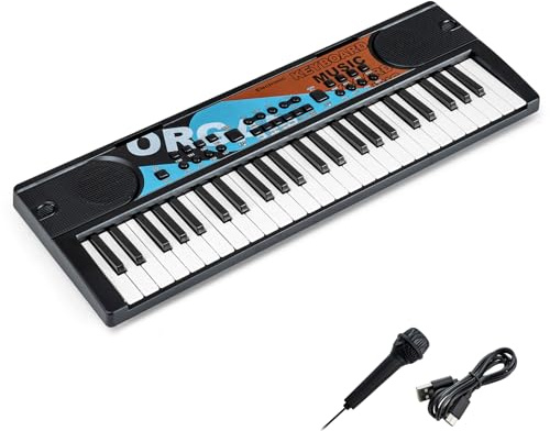 RELAX4LIFE Tastiera Pianoforte per Bambini a 49 Tasti con Microfono, Strumento Musicale Educativo per per Ragazzi e Ragazze, 3+ Anni, Nero/Bianco (NERO)