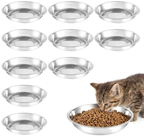 10 Stück Katzennapf Edelstahl, 14 cm rutschfeste Katzennapf Flach, Futternapf für Katzen mit Breiten Schnurrhaaren, Futternäpfe für Katzen Metall, Cat Bowl Stainless Steel