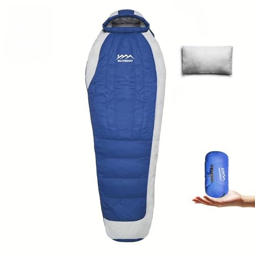 HLITMOUT Sacco a pelo in nylon con riempimento piumino per escursionismo outdoor (Blu, XL)