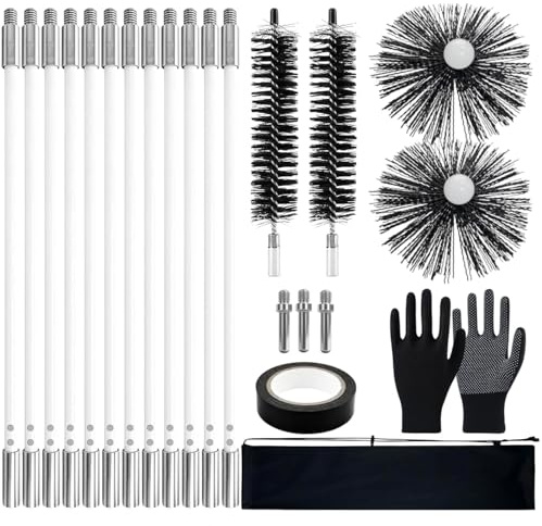 ZHEHNSA 23 st skorstensborstset, skorstensborste borste, ugnsrörsborste 150 mm, 40 mm, rengöringsborste nylon med flexibla stänger 12 x 410 mm, insats med elborrar, skorstenar, rå
