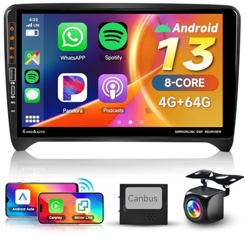 8 Core 4G+64G Car Radio Stereo for Audi TT MK2 8J 2008-2014 5GWifi, Hodozzy 9 1280P IPS Touchscreen Radio with BT 5.0 DSP/32EQ Wireless Carplay Android Auto USB/Type-C GPS SWC Reverse Camera
