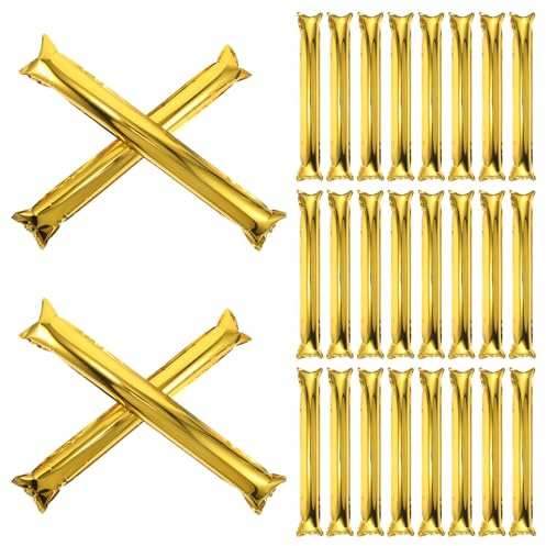 MAGICLULU 32pcs Inflatable Cheering Sticks, 23.6 Inch Golden Aluminum Film Thunder Sticks, Reusable Noise Makers for Sports Events Football Basketball Party Fans